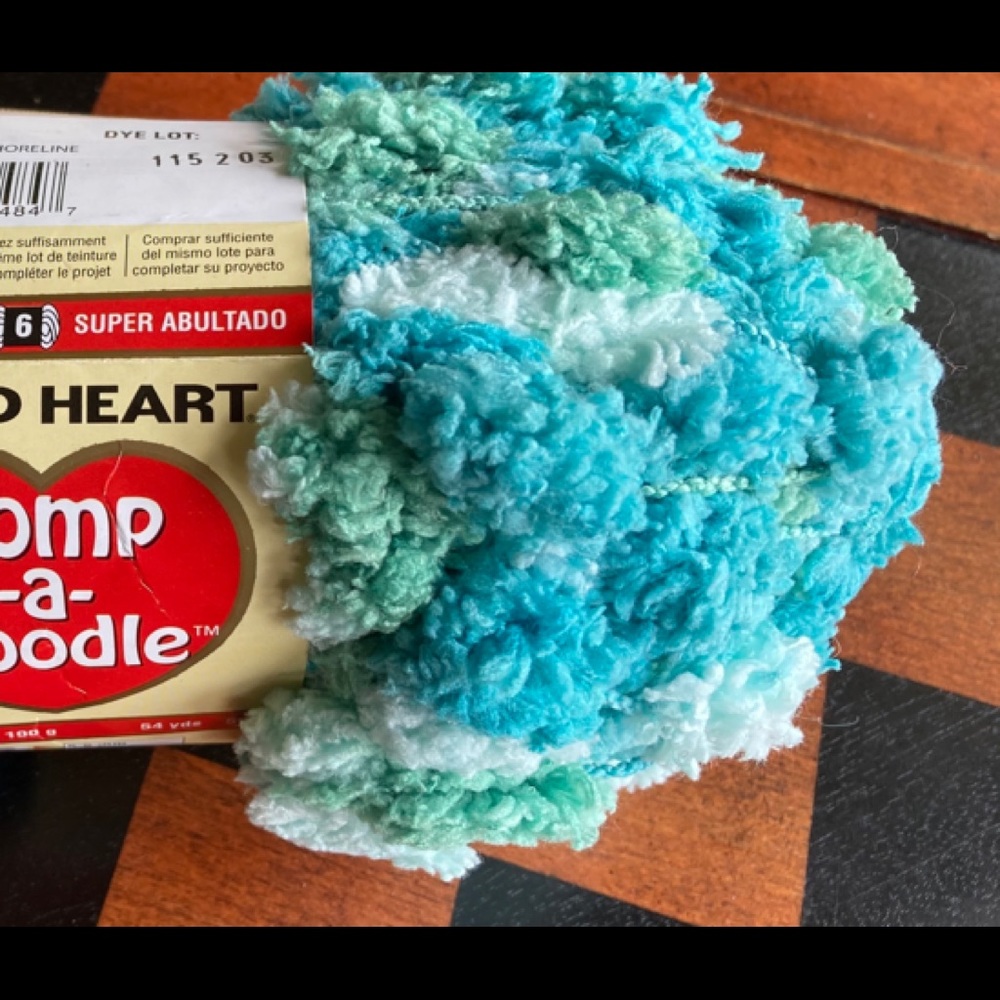 Red Heart Pomp-a-Doodle Yarn, Super Bulky Style, Brand New, Shoreline/Teal Color